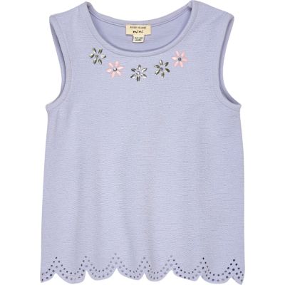 Mini girls blue scalloped embellished t-shirt
